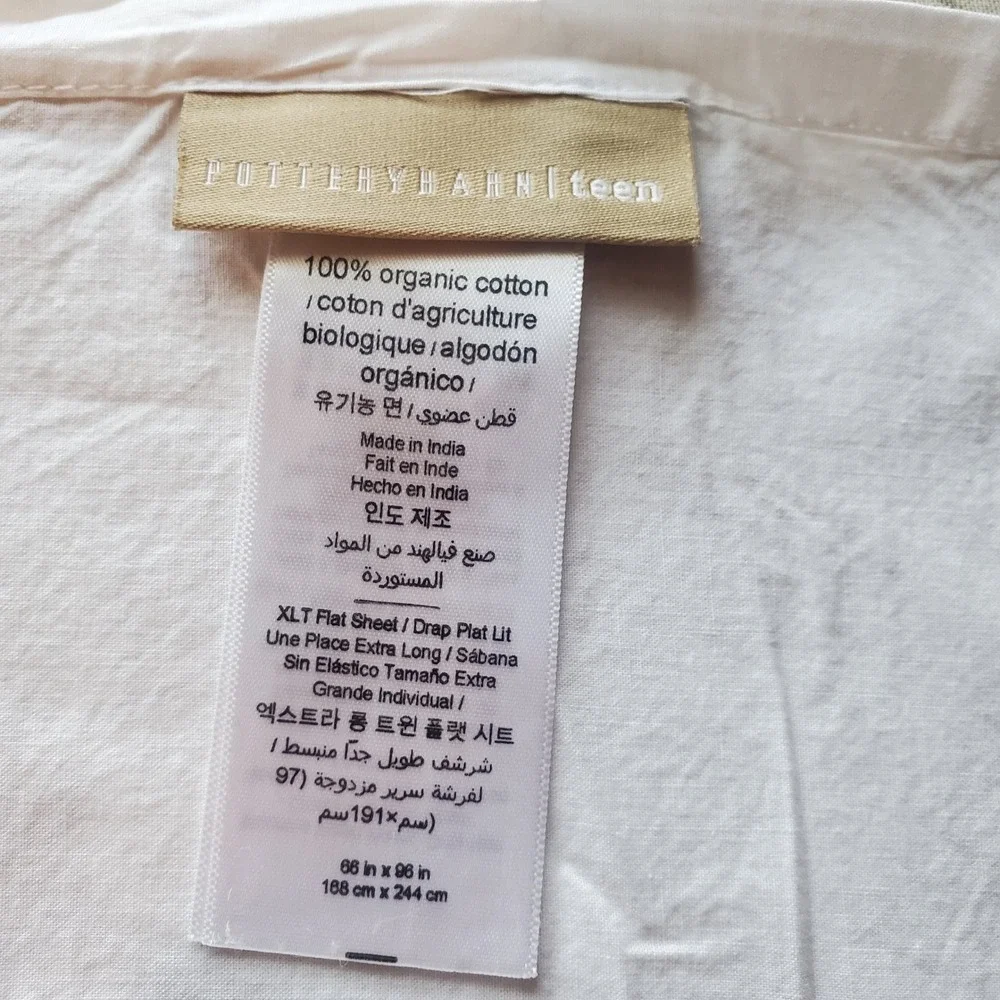 Pottery Barn Teen Twin XL Sheet Set White Pink trim 100% Organic Cotton 3pc